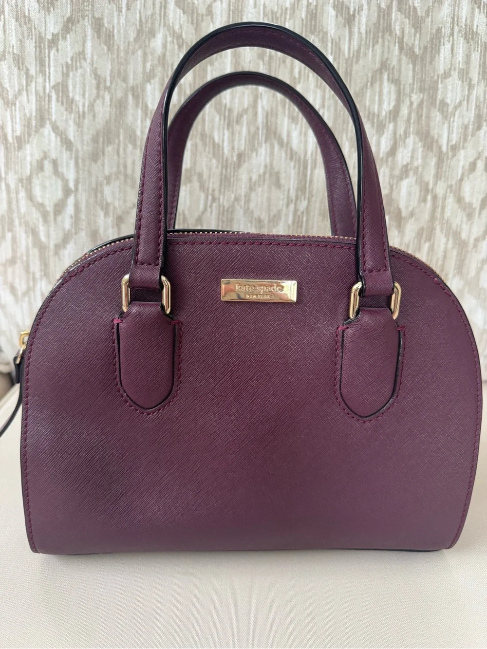 kate spade Plum Saffiano Dome Satchel with Matching Wallet